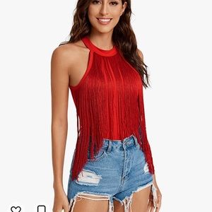 Verdusa Fringe Trim Bodycon Halter Body Suit